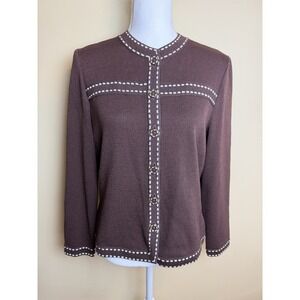 Vintage St. John Santana Knit Cardigan Women's 6 Brown Button Up Sweater